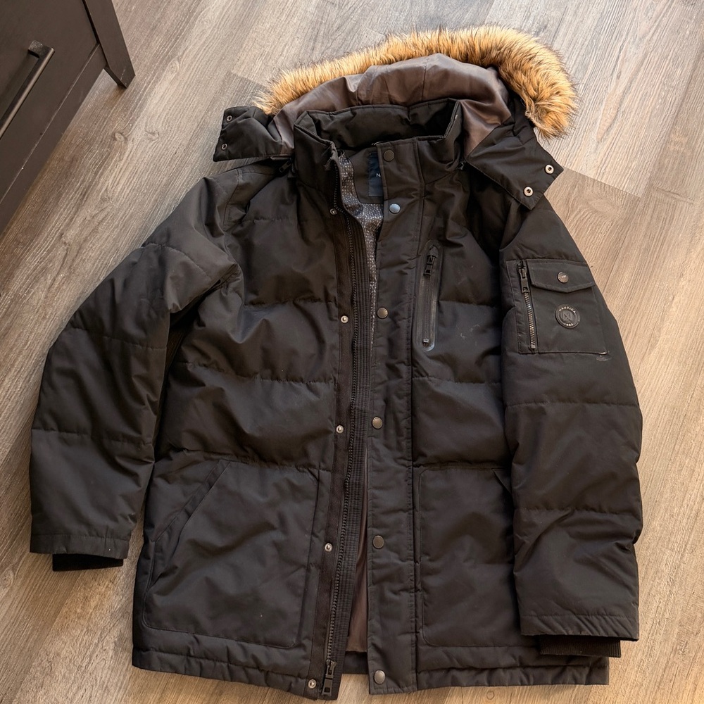 Nautica Men's Black Puffer Jacket with Fur Hood